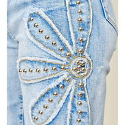 Studded Flower Patch Wide Leg Jeans