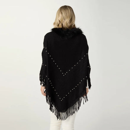 Shirin Poncho with Faux Fur Collar