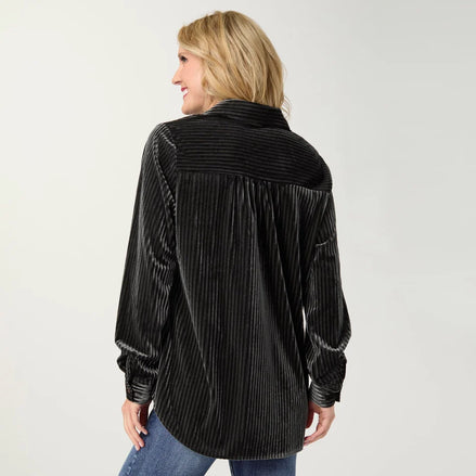 Ruthie Ribbed Velour Button Front Top