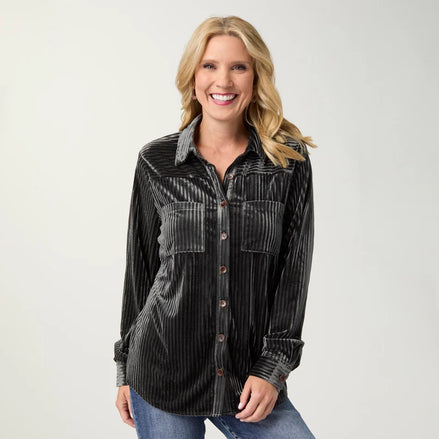 Ruthie Ribbed Velour Button Front Top
