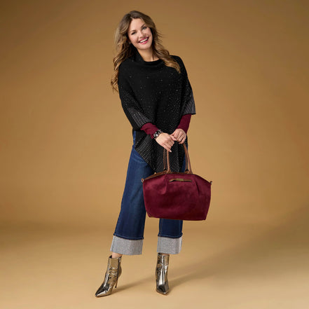 Anastasia Envelope Neck Poncho with Rhinestones