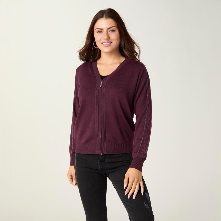 Lauren Lightweight Cardigan with Embellished Sleeve