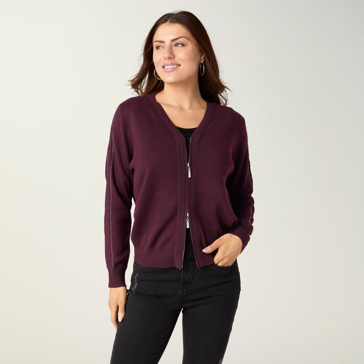 Lauren Lightweight Cardigan with Embellished Sleeve