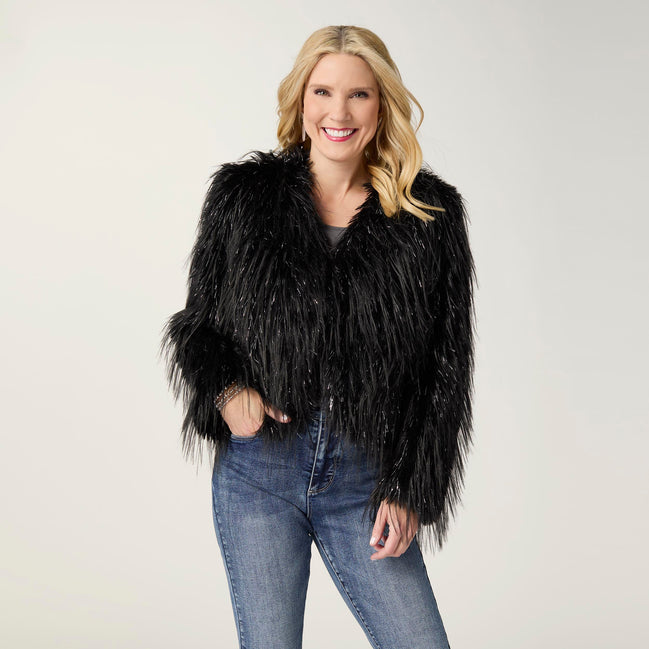 Raven Tinsel Faux Fur Jacket