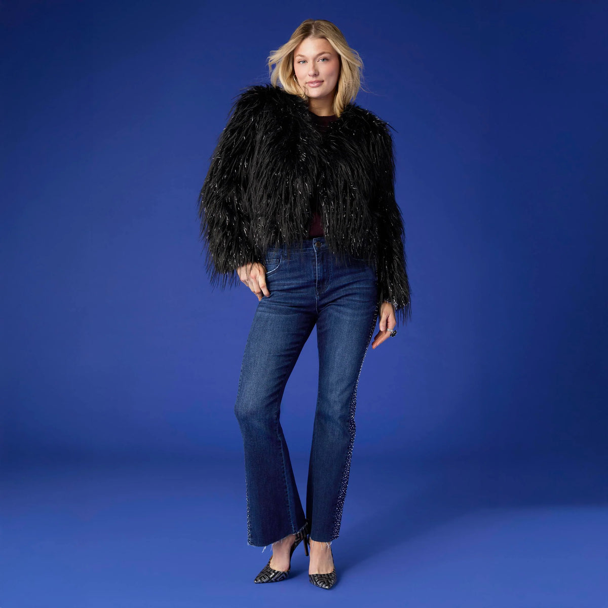 Raven Tinsel Faux Fur Jacket