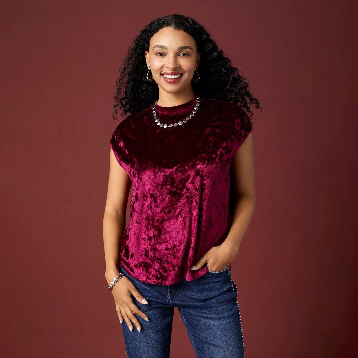 Lorelai Crushed Velour Cap Sleeve Top