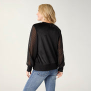 Kayla Velour Top with Swiss Dot Sleeves