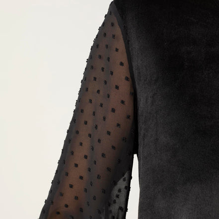 Kayla Velour Top with Swiss Dot Sleeves