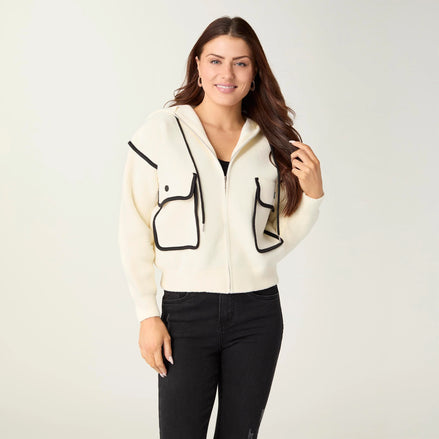 Malia Zip Front Hoodie with Piped Trim