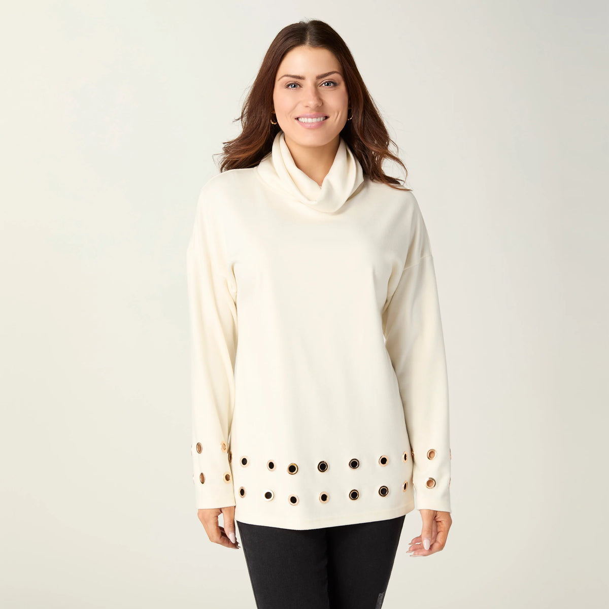 Michelle Cowl Neck Tunic with Grommets
