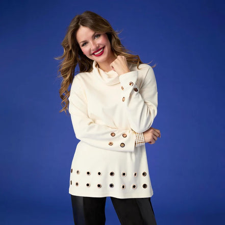 Michelle Cowl Neck Tunic with Grommets