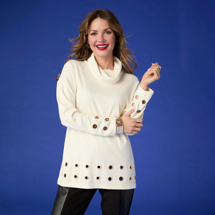 Michelle Cowl Neck Tunic with Grommets