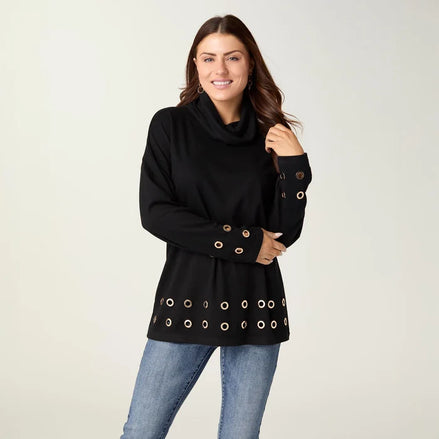 Michelle Cowl Neck Tunic with Grommets
