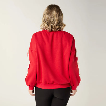 Pleated Bow Sleeve Sweatshirt