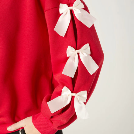 Pleated Bow Sleeve Sweatshirt
