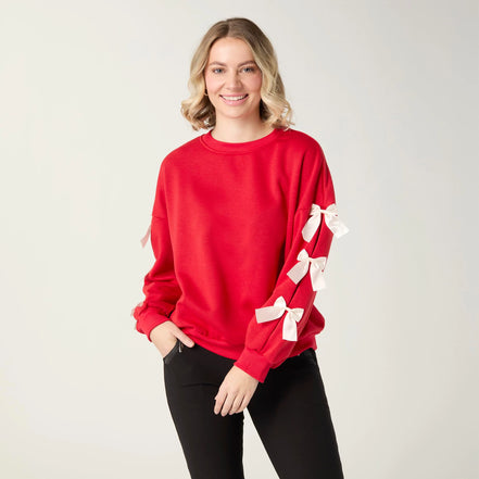 Pleated Bow Sleeve Sweatshirt