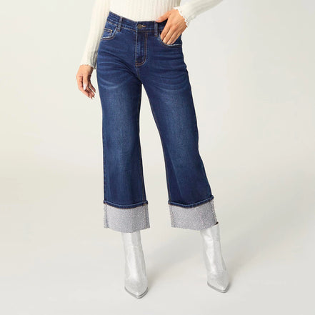 EverStretch Baby Bootcut Crop with Rhinestone Cuff