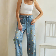 Floral Jeans Wide Cut