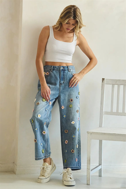 Floral Jeans Wide Cut