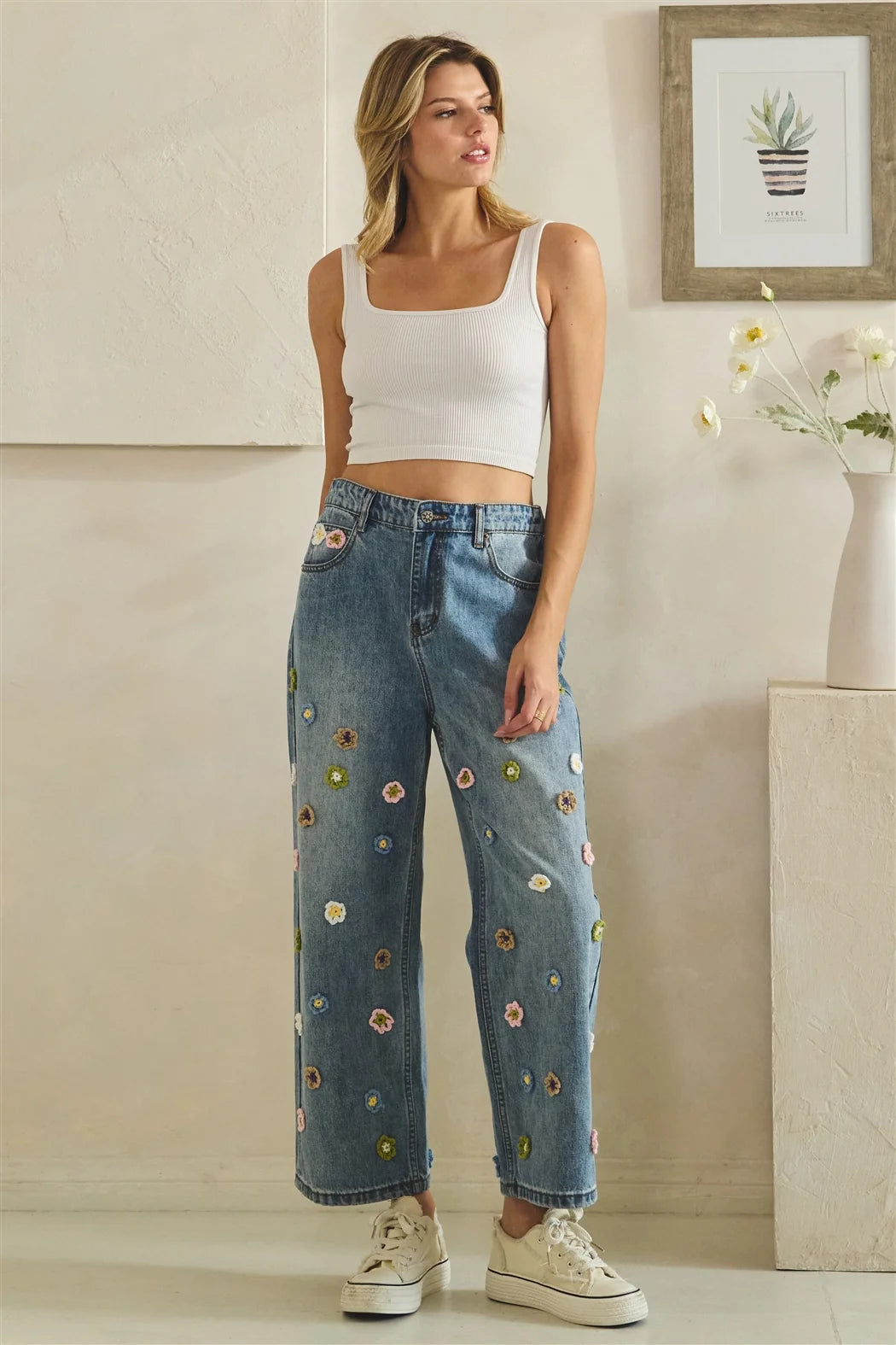 Floral Jeans Wide Cut