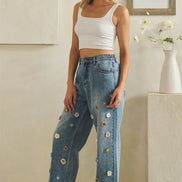 Floral Jeans Wide Cut