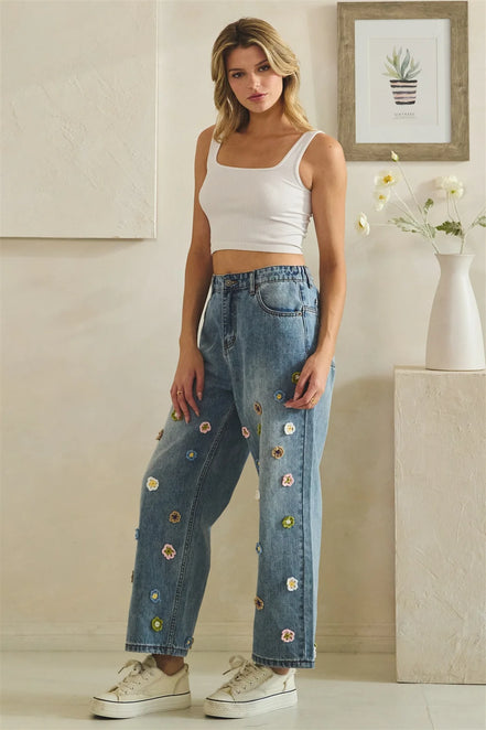Floral Jeans Wide Cut
