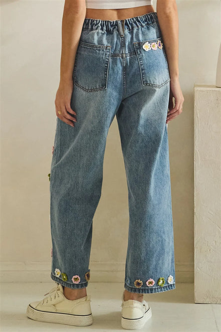 Floral Jeans Wide Cut