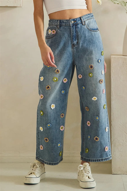 Floral Jeans Wide Cut