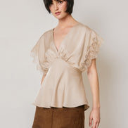 Satin and Lace V Neck Blouse