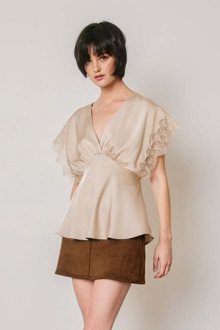 Satin and Lace V Neck Blouse