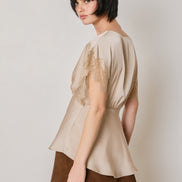Satin and Lace V Neck Blouse