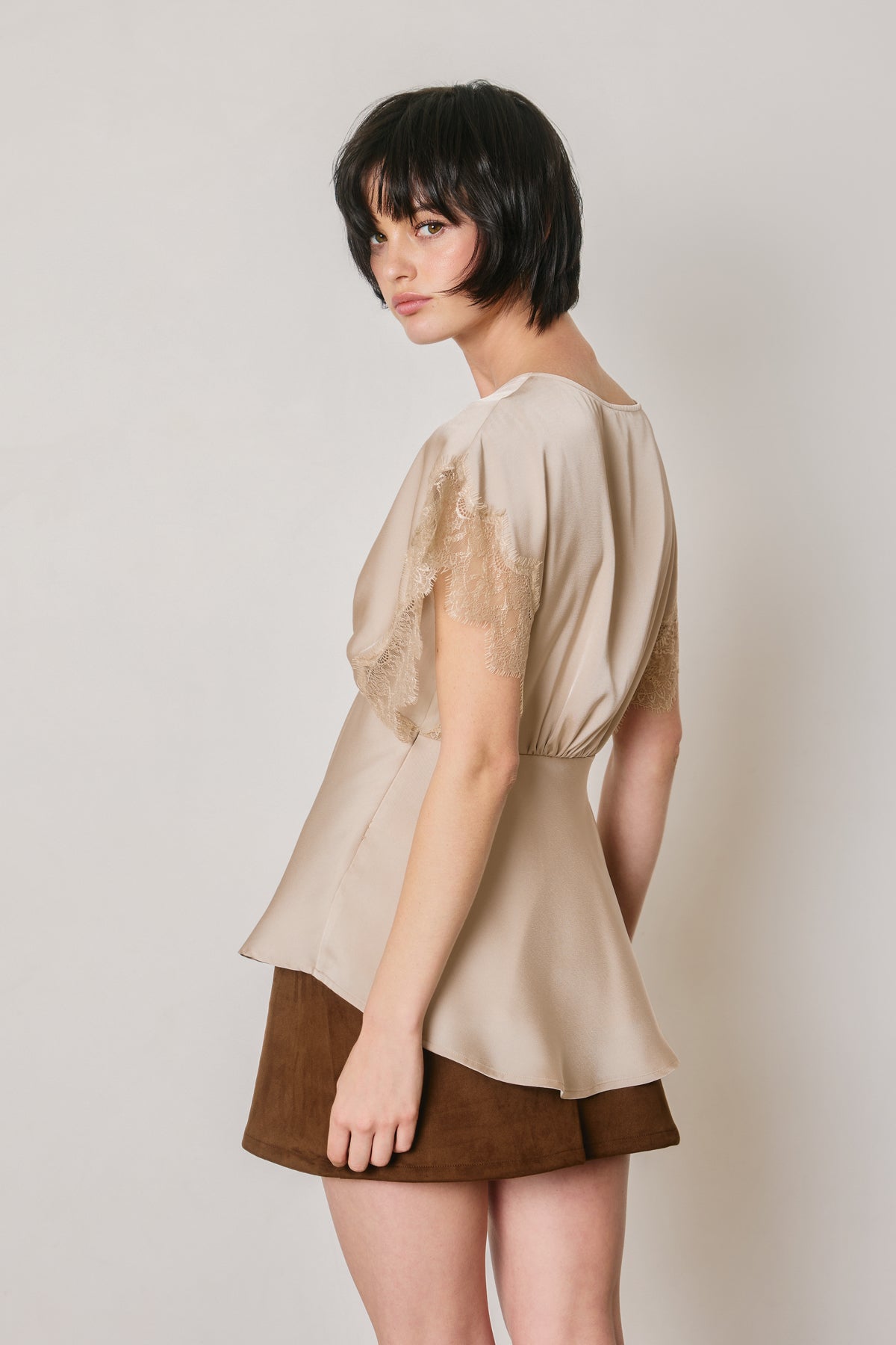 Satin and Lace V Neck Blouse