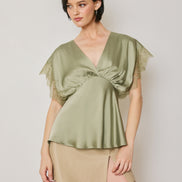 Satin and Lace V Neck Blouse
