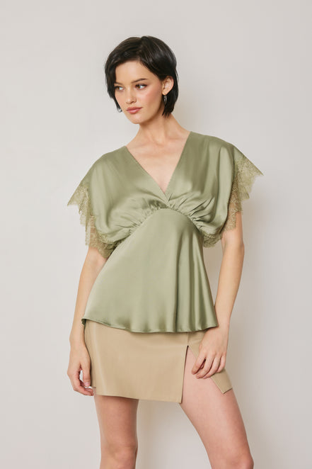 Satin and Lace V Neck Blouse