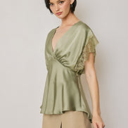 Satin and Lace V Neck Blouse