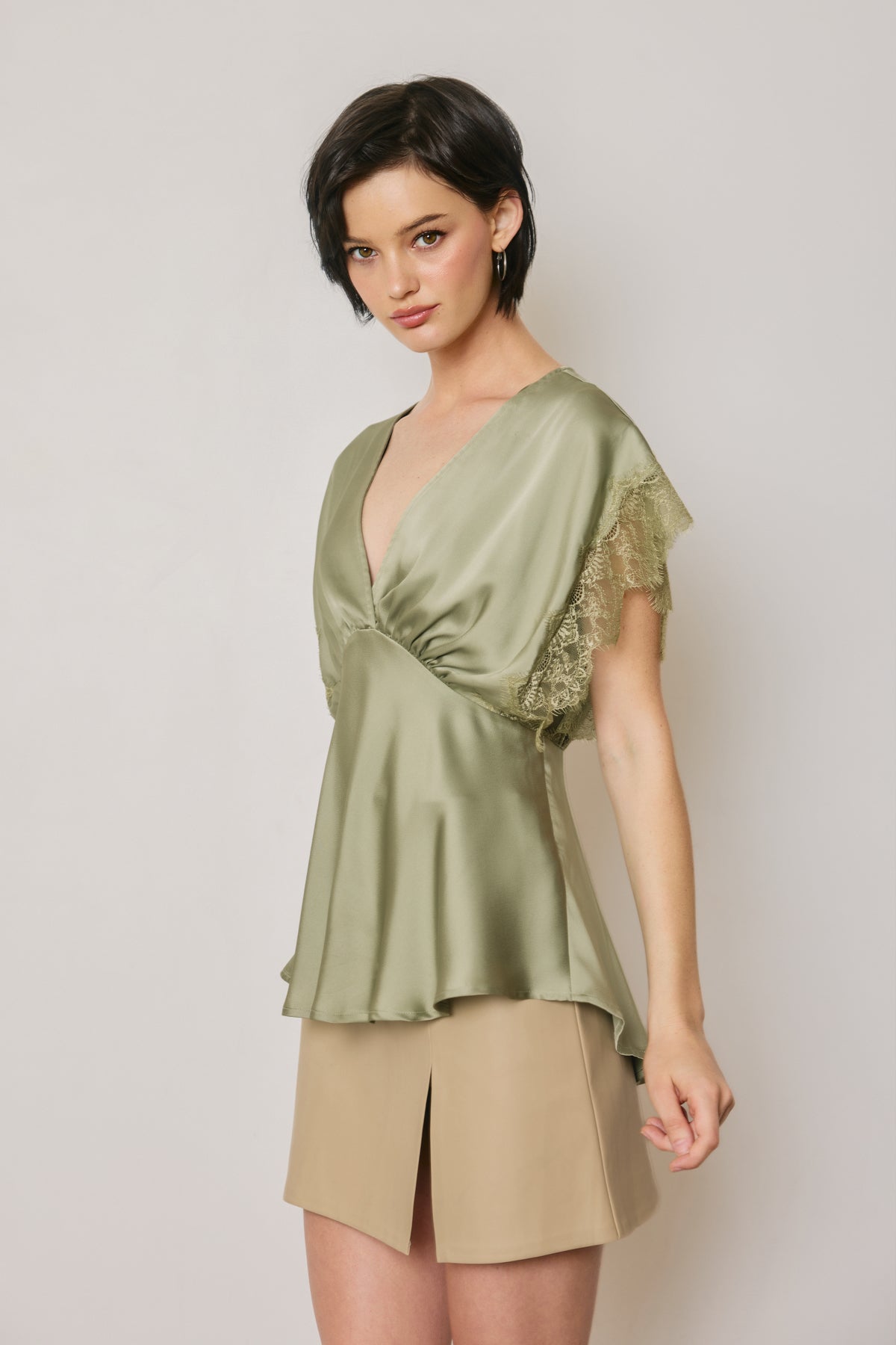 Satin and Lace V Neck Blouse