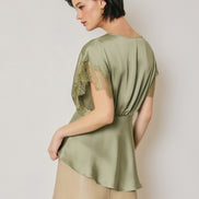 Satin and Lace V Neck Blouse