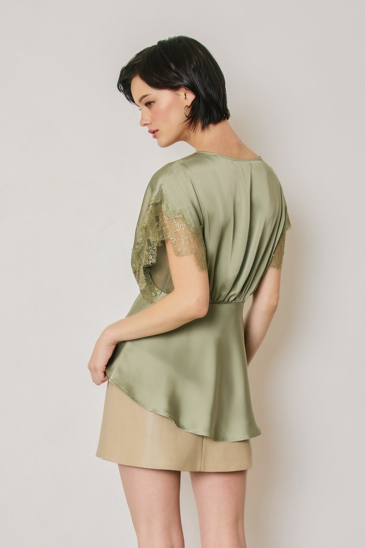 Satin and Lace V Neck Blouse