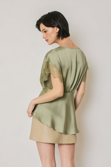 Satin and Lace V Neck Blouse