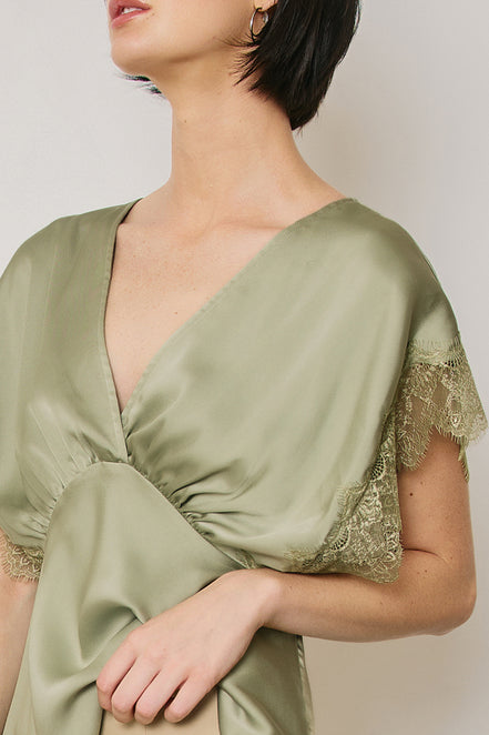 Satin and Lace V Neck Blouse