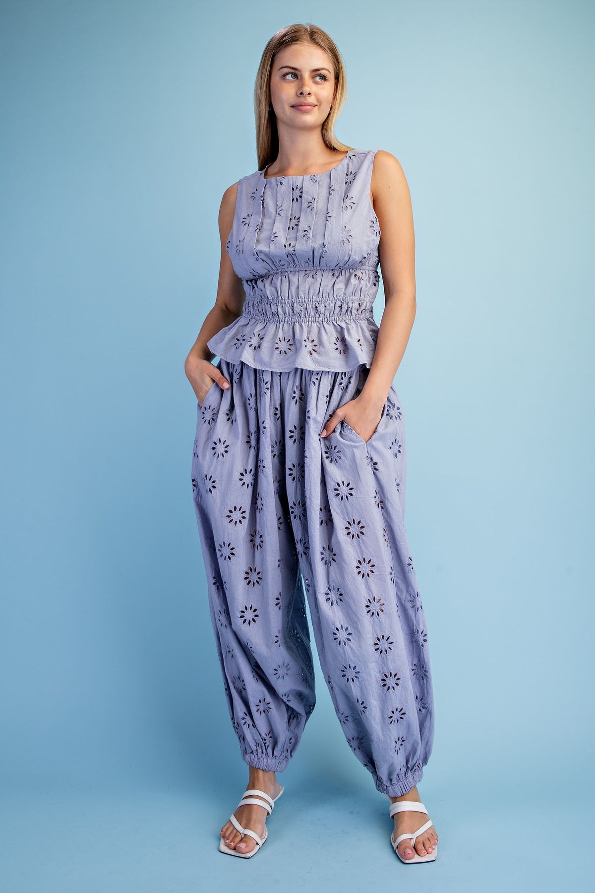 Eyelet Pleated Top