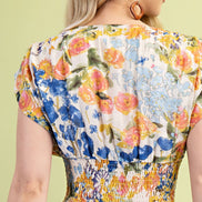 Floral Midi Dress with front zipper and smocked waist
