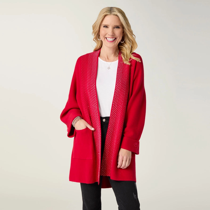Heavenly-Luxe Open Cardigan with Rhinestones